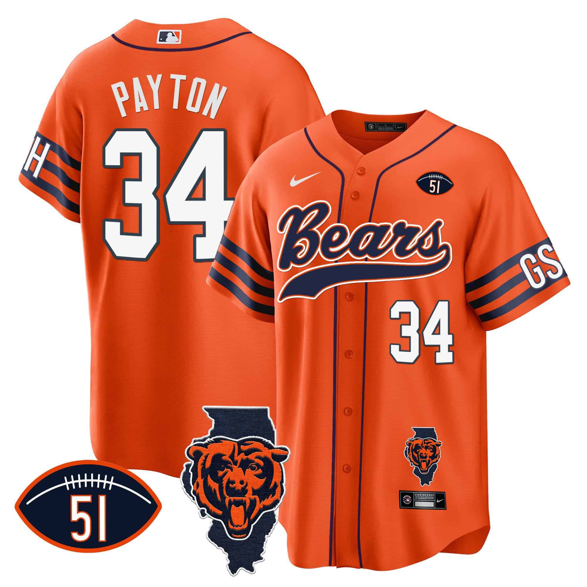 Men Chicago Bears #34 Payton Orange 2024 Nike Patch Baseball NFL Jersey